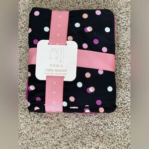 Soma Black Pajama Set with Pink, Light Pink, Purple and White Polka Dots